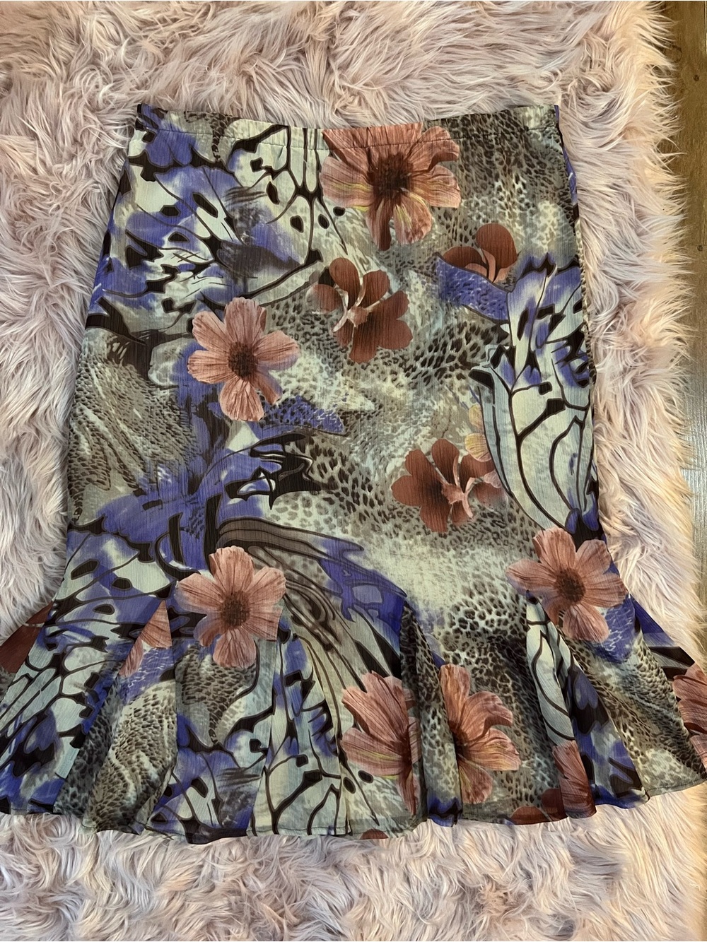 y2k TanJay Floral Midi Skirt Pink Purple Brown